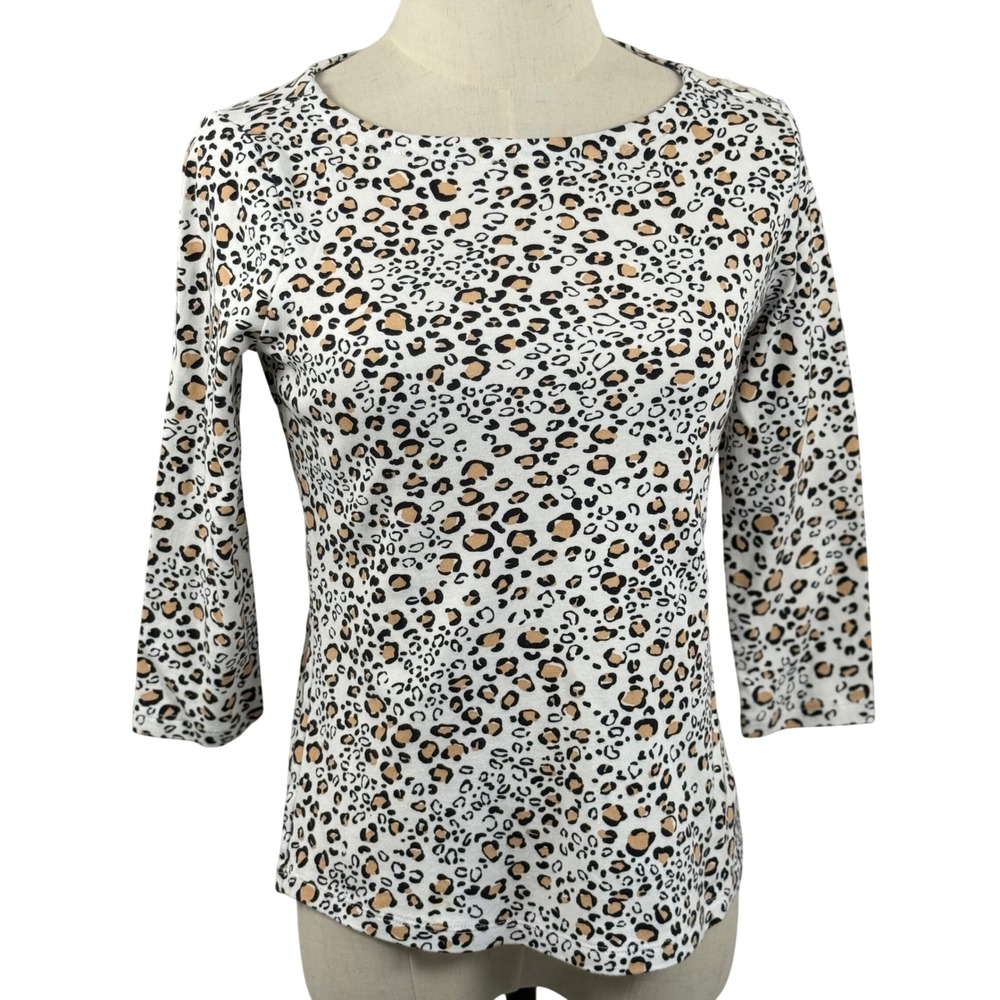 Charter Club Womens PS Top White‎ Leopard Supima Cotton Shoulder Button Mob Wife